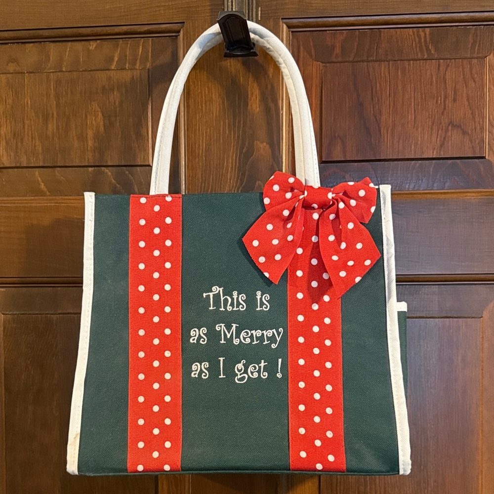 MWW Market Christmas This is as Merry as I get! Tote bag red polka dot ribbon